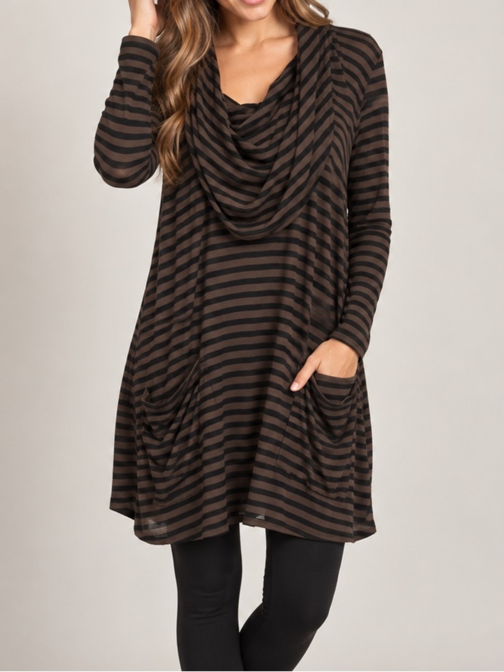 MATCH POINT USA Striped Cowl Neck Tunic Dress with Pockets Made in USA